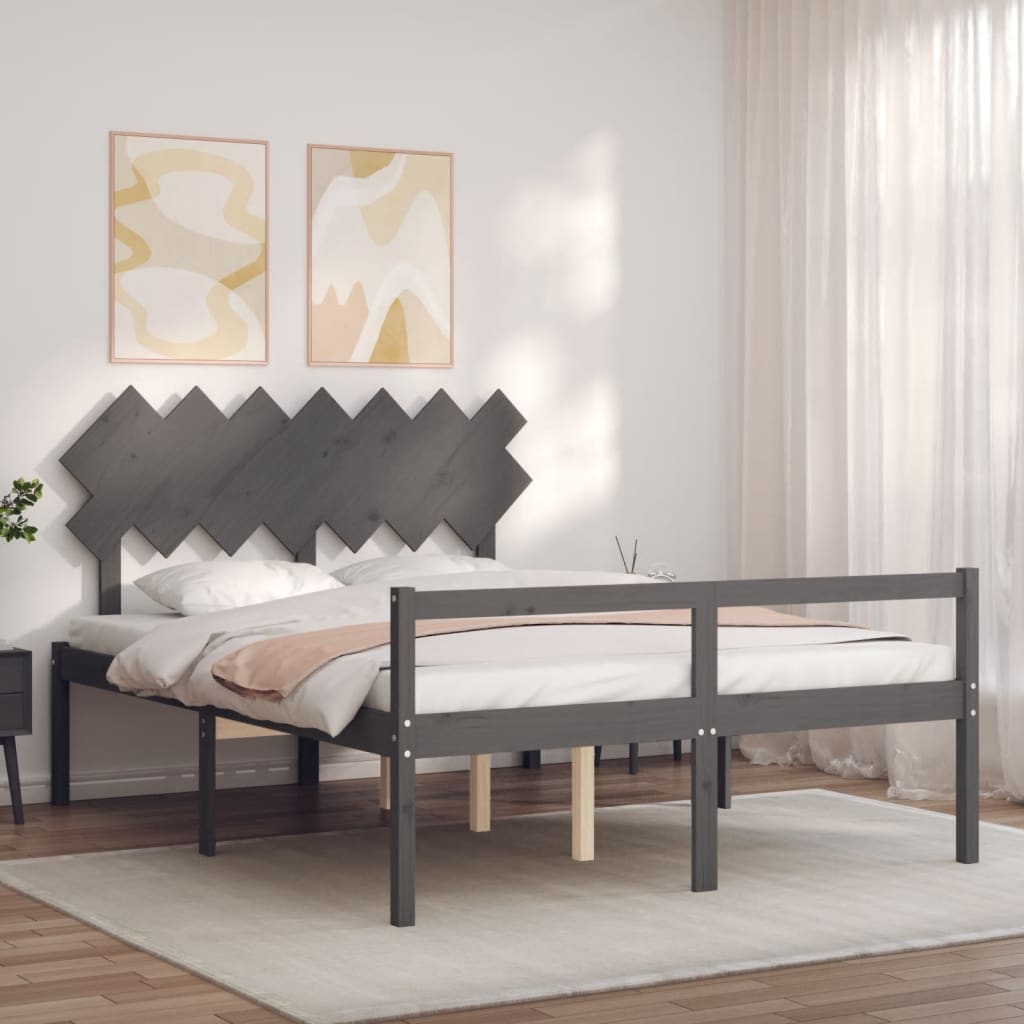 vidaXL Letto per Anziani con Testiera Grigio King in Legno Massello