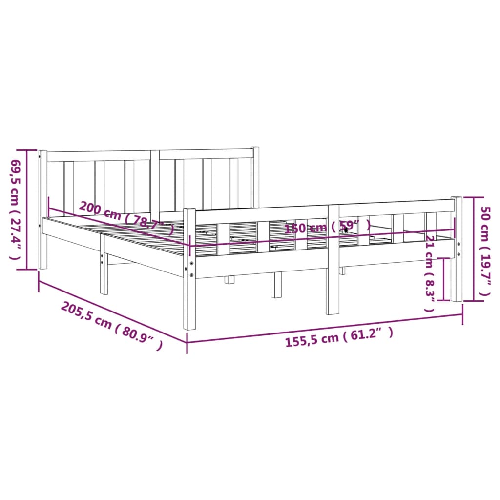 vidaXL Giroletto senza Materasso Ambra in Legno Massello King Size