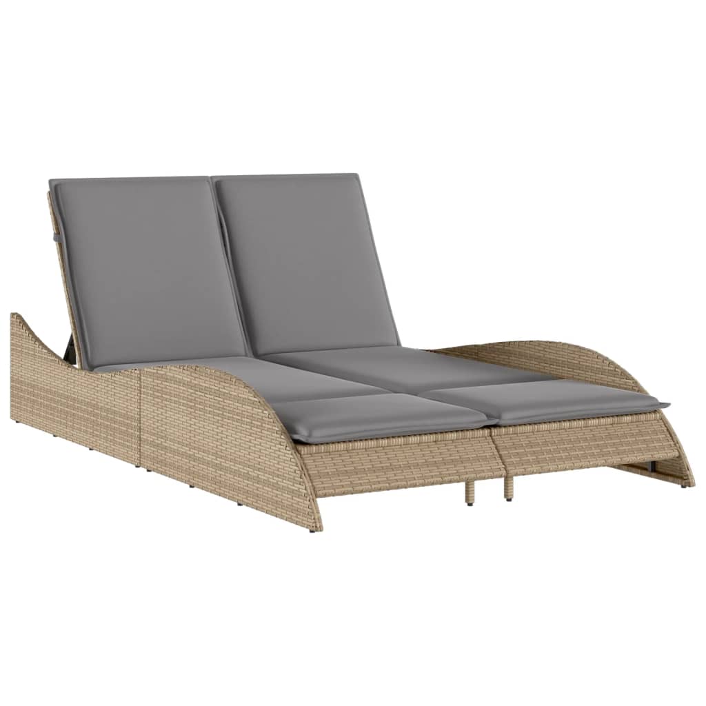 vidaXL Lettino Prendisole con Cuscini Beige 114x205x73 cm Polyrattan