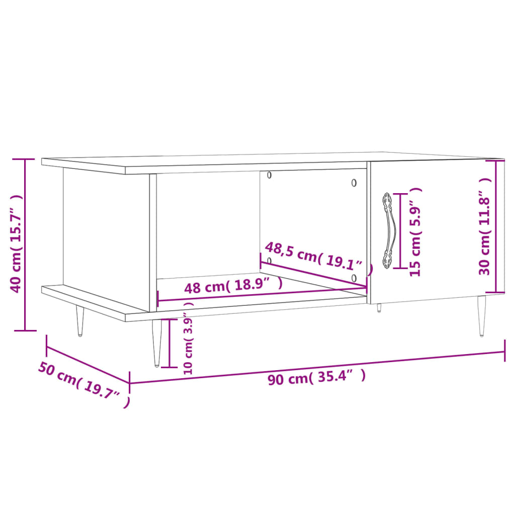 vidaXL Tavolino da Salotto Bianco Lucido 90x50x40 cm Legno Multistrato