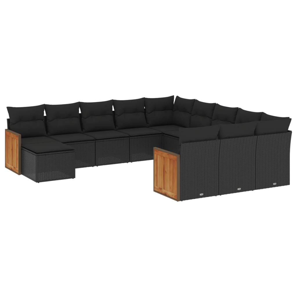 vidaXL Set Divani da Giardino 12 pz con Cuscini Nero in Polyrattan