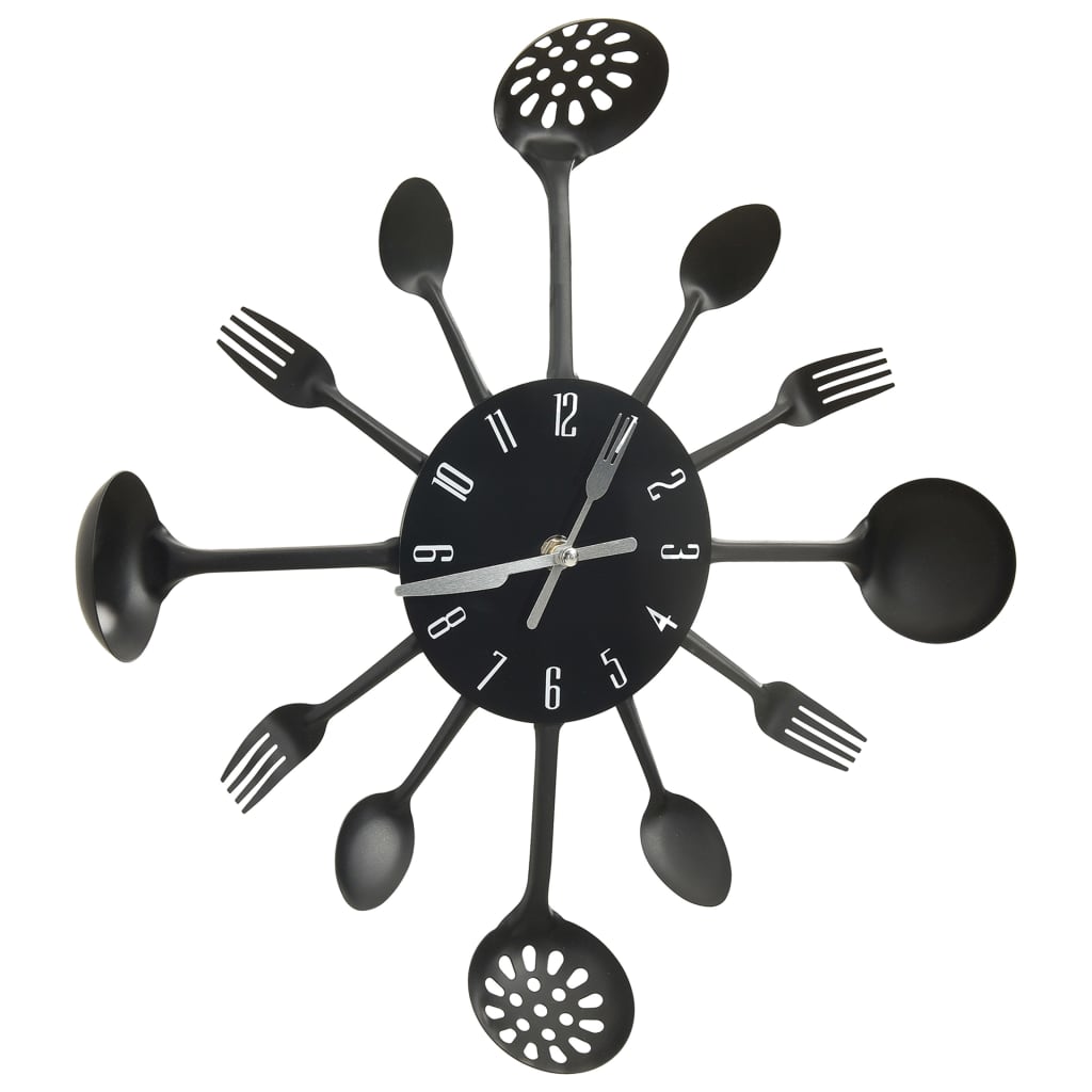 vidaXL Orologio da Parete Cucchiaio e Forchetta Nero 40 cm Alluminio