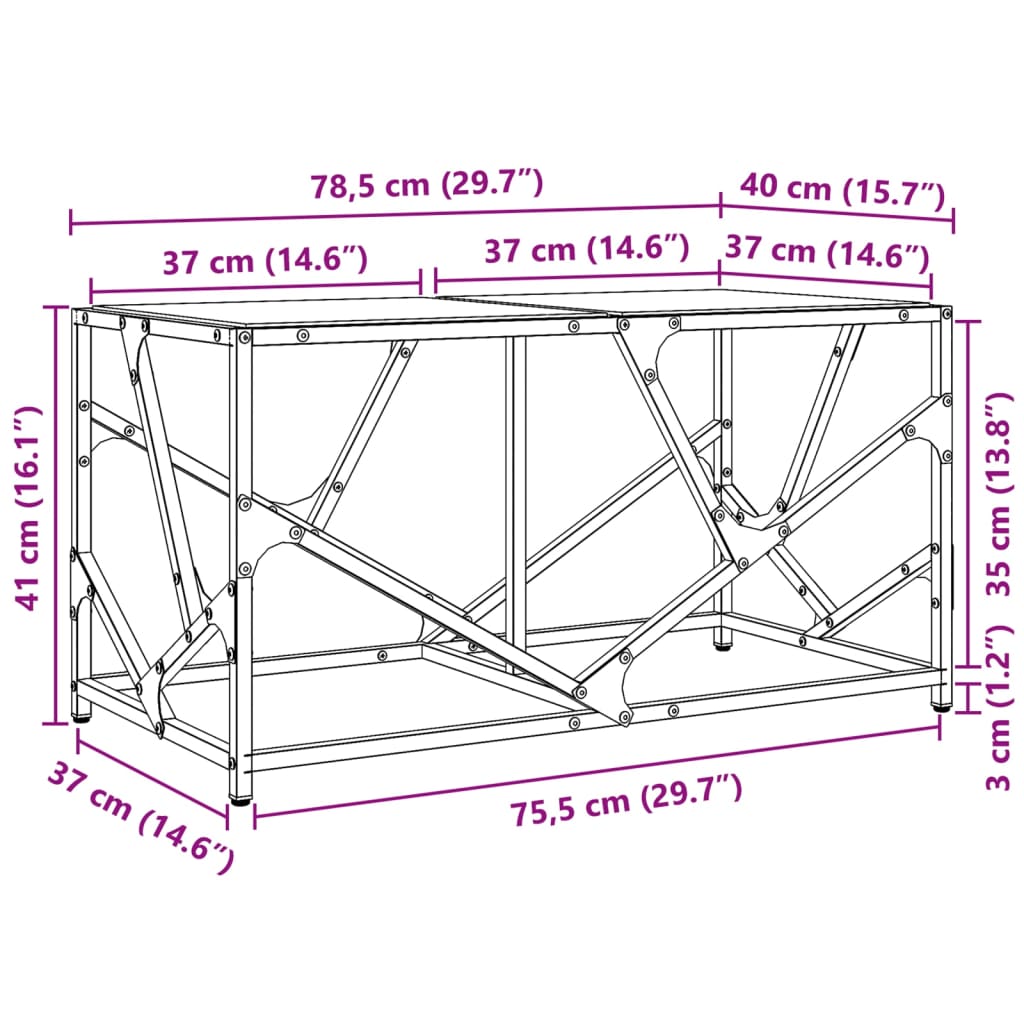 vidaXL Tavolini con Piano Vetro Trasparente 2 pz 78,5x40x41 cm Acciaio