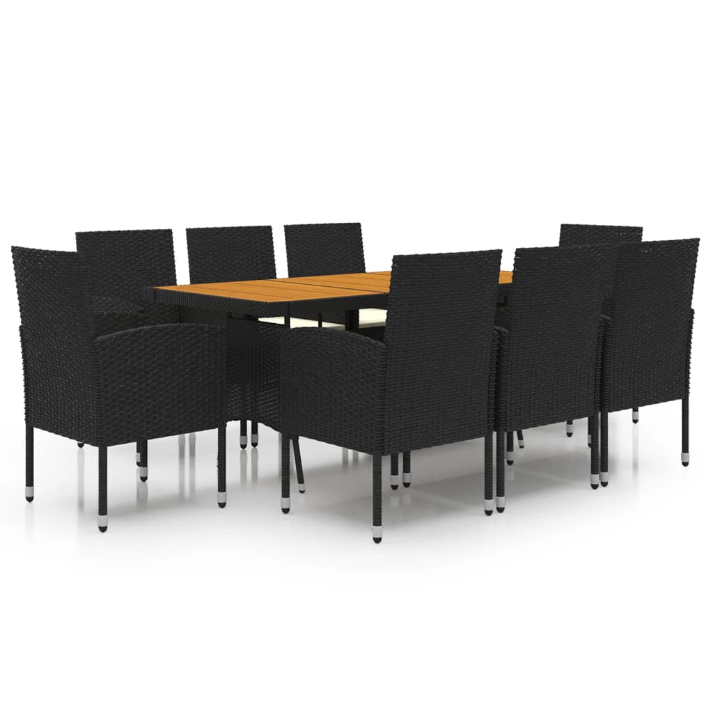 vidaXL Set da Pranzo per Esterni 9 pz in Polyrattan Nero