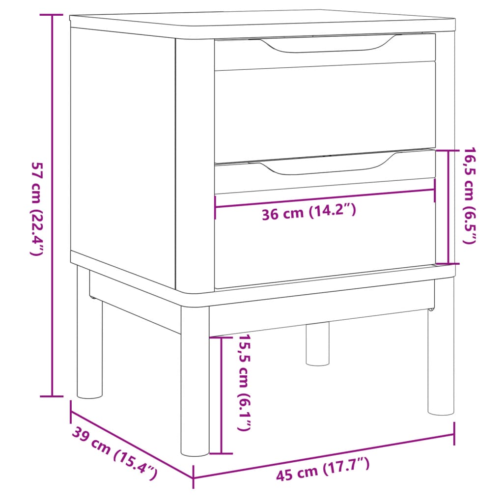 vidaXL Comodino FLORO Bianco 45x39x57 cm in Legno Massello di Pino