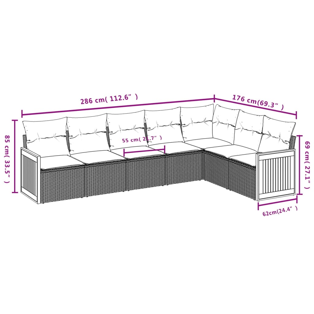 vidaXL Set Divani da Giardino 7 pz con Cuscini Beige in Polyrattan