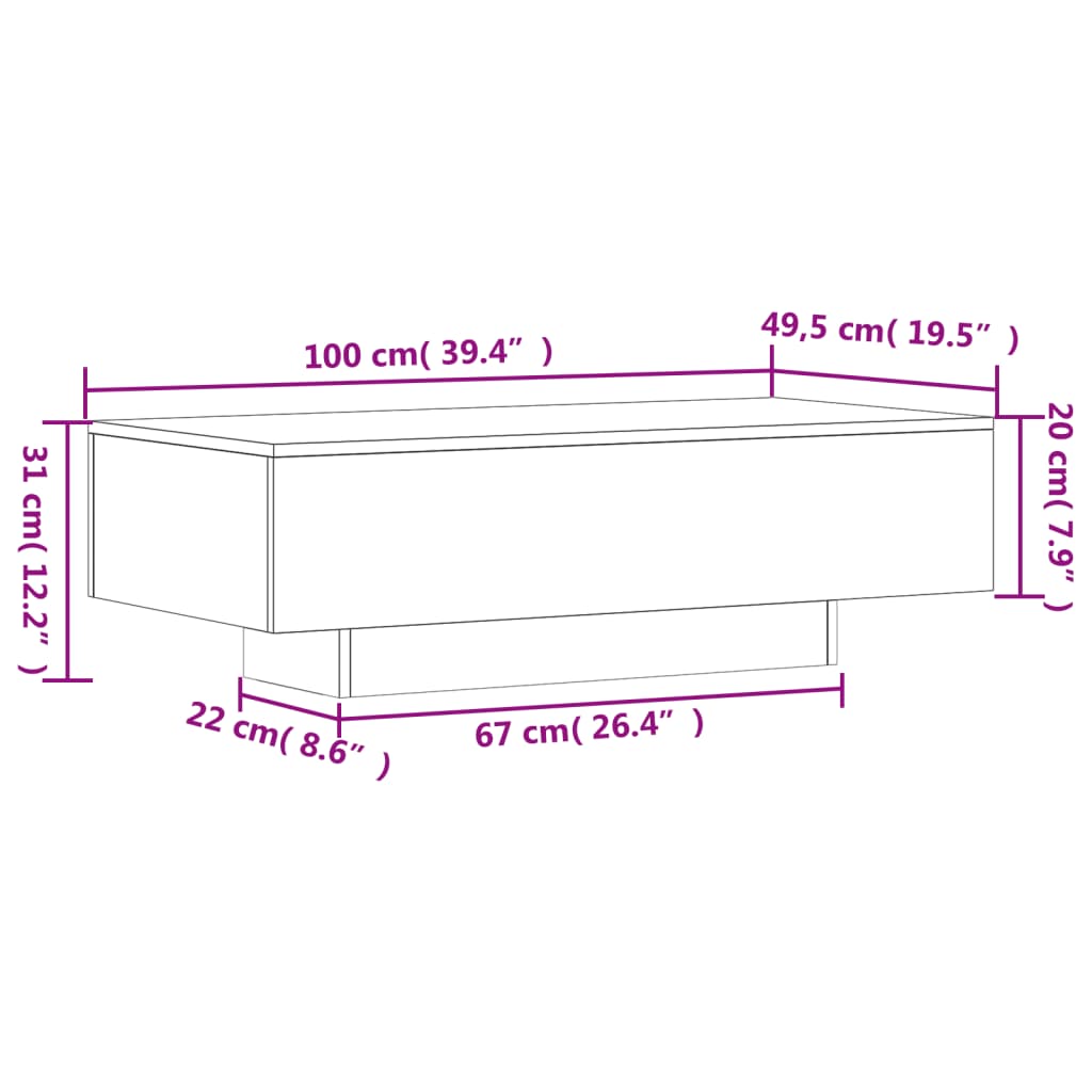 vidaXL Tavolino Salotto Bianco Lucido 100x49,5x31 cm Legno Multistrato