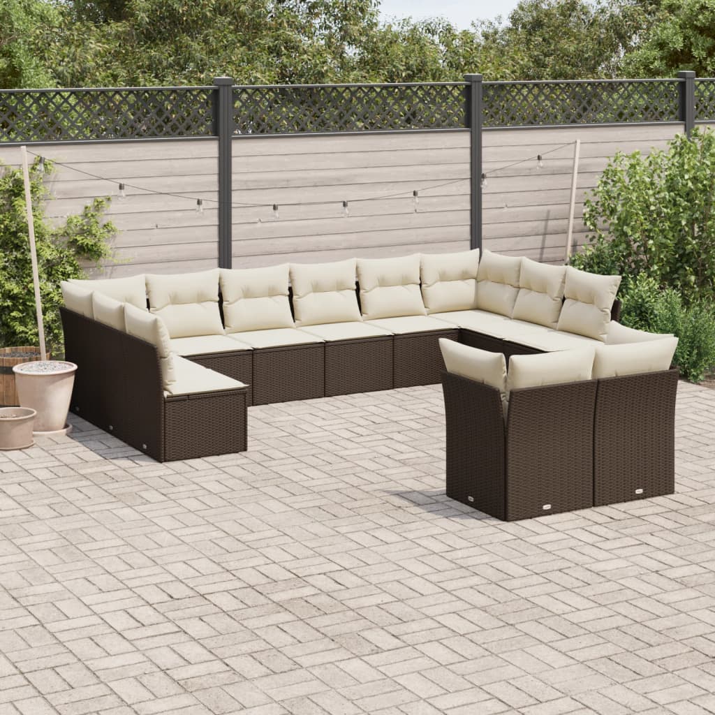 vidaXL Set Divani da Giardino 12 pz con Cuscini Marrone in Polyrattan