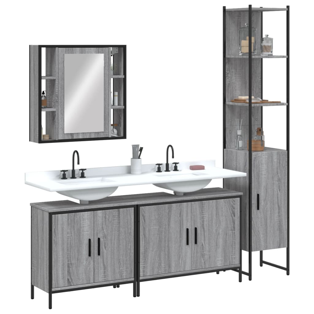 vidaXL Set Mobili da Bagno 4 pz Grigio Sonoma in Legno Multistrato