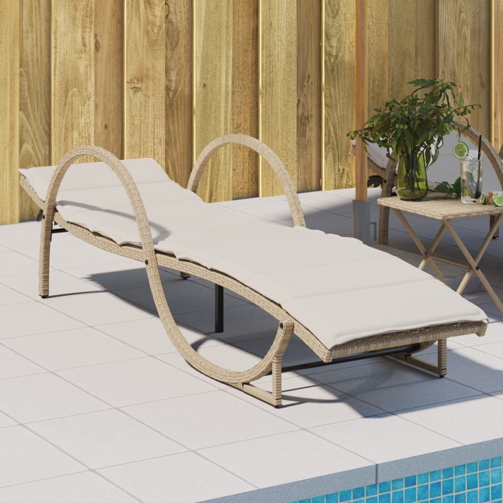 vidaXL Lettino Prendisole con Cuscini Beige 60x199x42 cm Polyrattan