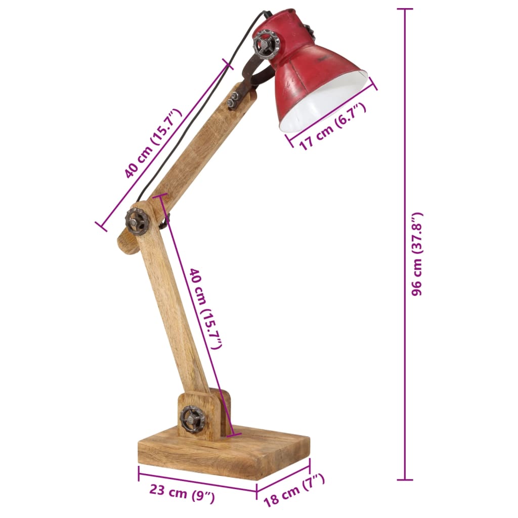 vidaXL Lampada da Scrivania 25 W Rosso Anticato 23x18x96 cm E27