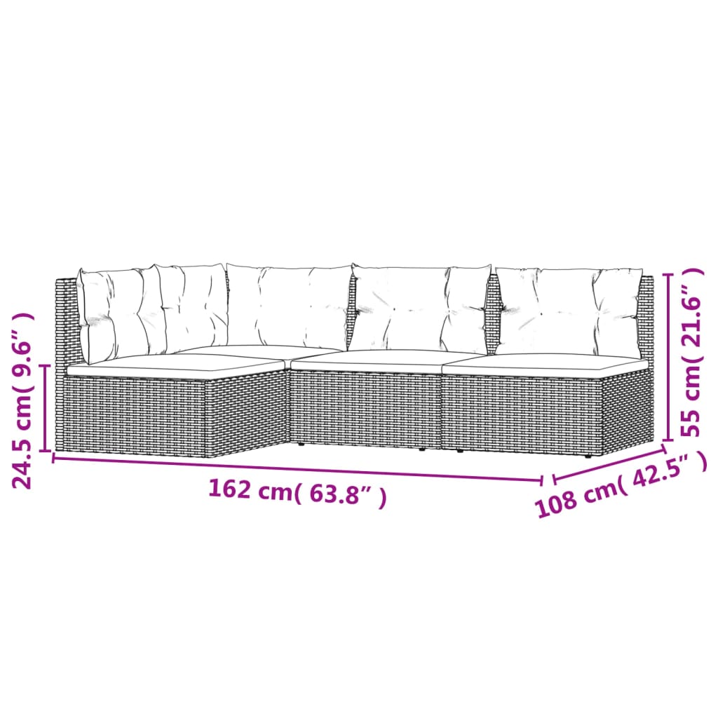 vidaXL Set Divani da Giardino 4 pz con Cuscini in Polyrattan Grigio