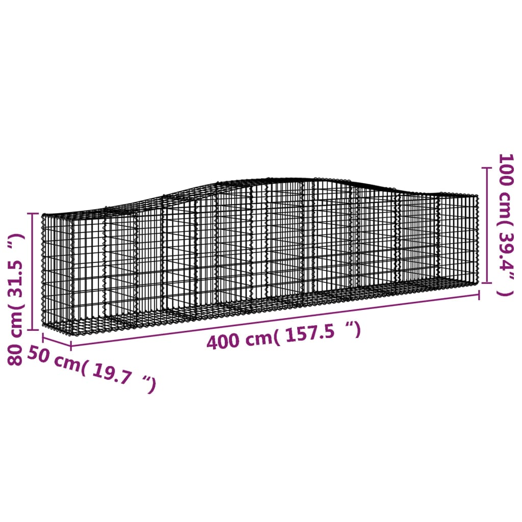 vidaXL Cesti Gabbioni ad Arco 7 pz 400x50x80/100 cm Ferro Zincato