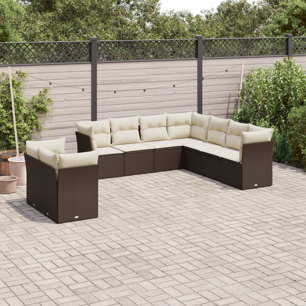 vidaXL Set Divani da Giardino 9pz con Cuscini Marrone in Polyrattan