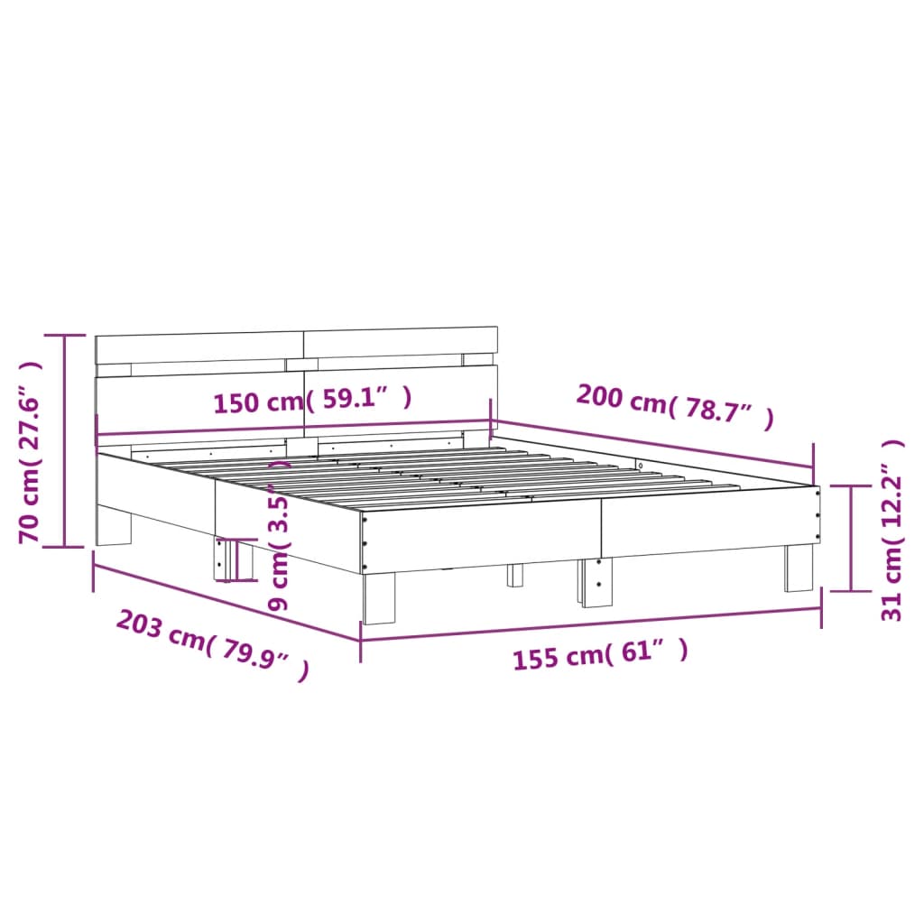 vidaXL Giroletto Testiera Rovere Sonoma 150x200 cm Legno Multistrato