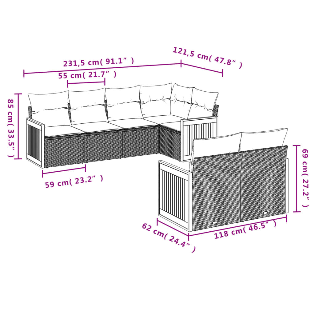 vidaXL Set Divani da Giardino 7 pz con Cuscini Grigio in Polyrattan