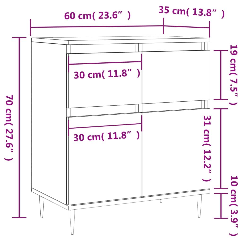 vidaXL Credenza Grigio Sonoma 60x35x70 cm in Legno Multistrato