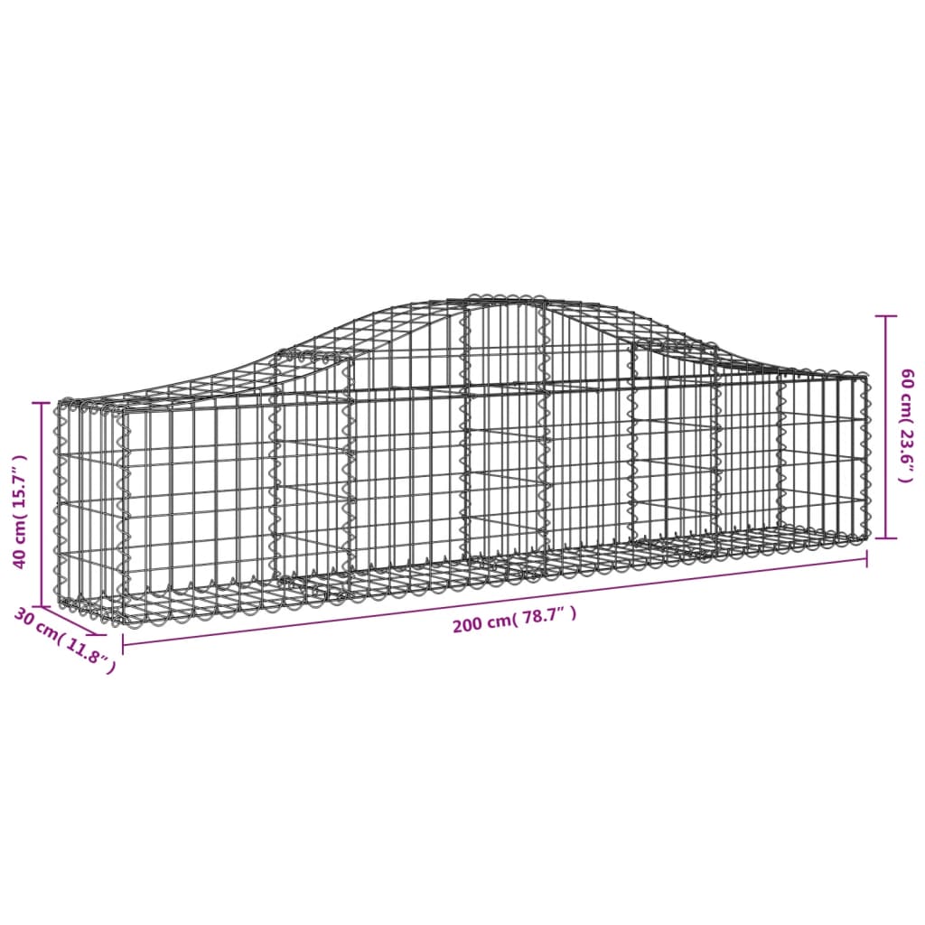 vidaXL Cesti Gabbioni ad Arco 18 pz 200x30x40/60 cm Ferro Zincato