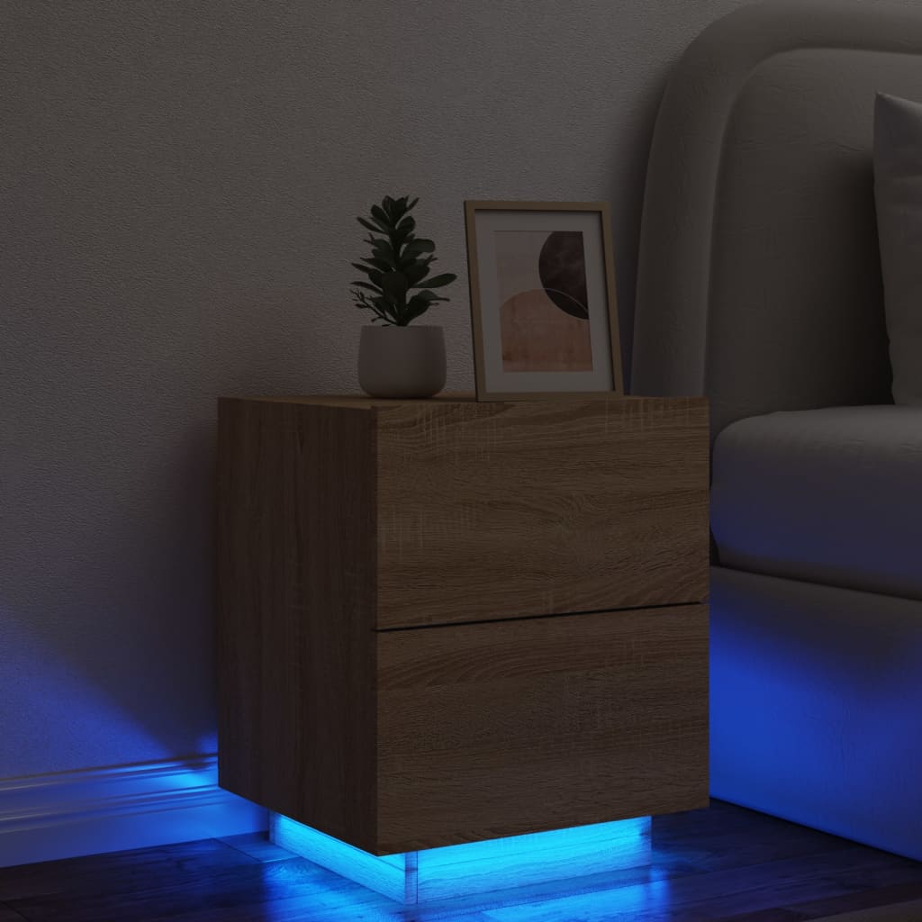 vidaXL Comodino con Luci LED Rovere Sonoma in Legno Multistrato