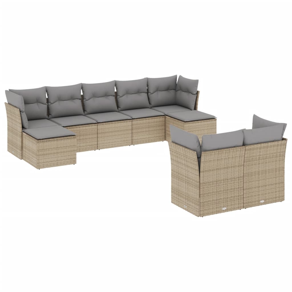 vidaXL Set Divano da Giardino 9 pz con Cuscini Beige in Polyrattan