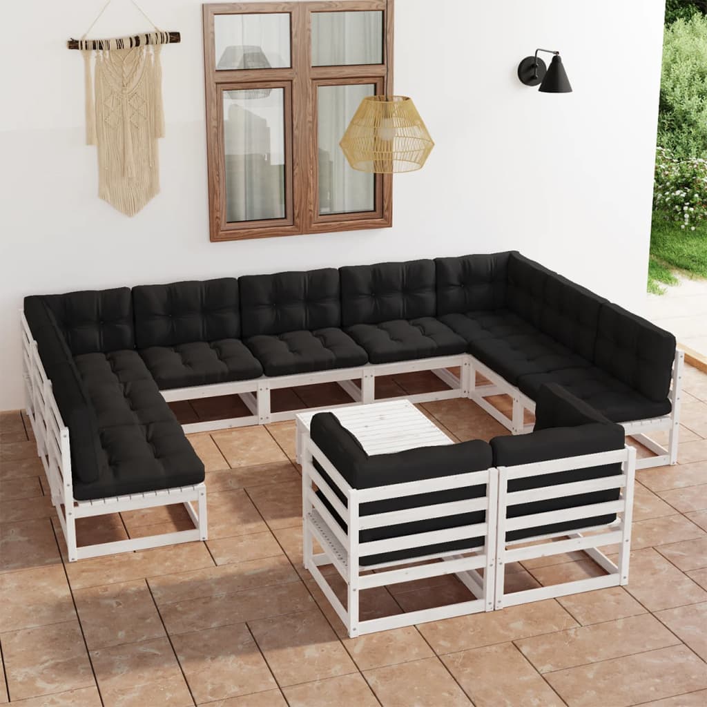 vidaXL Set Divani da Giardino 12 pz Cuscini Bianchi Massello di Pino