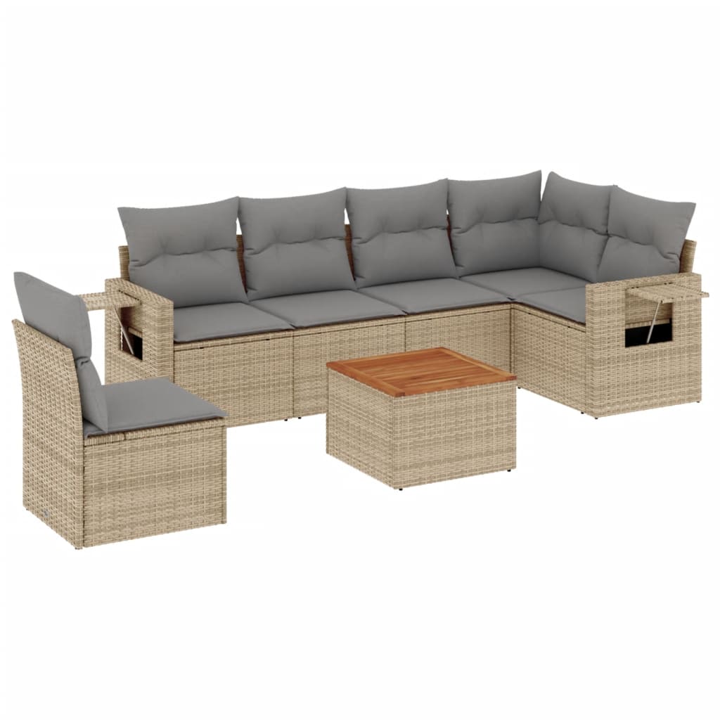 vidaXL Set Divani da Giardino 7 pz con Cuscini Beige in Polyrattan