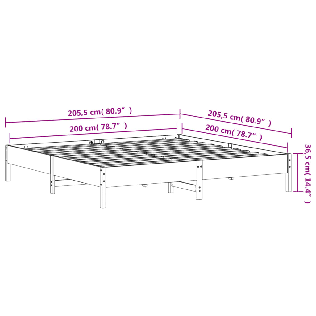 vidaXL Giroletto senza Materasso Bianco 200x200 cm Legno Massello Pino