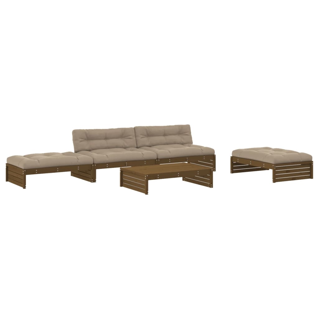 vidaXL Set Divani da Giardino 5 pz con Cuscini in Legno Massello ambra