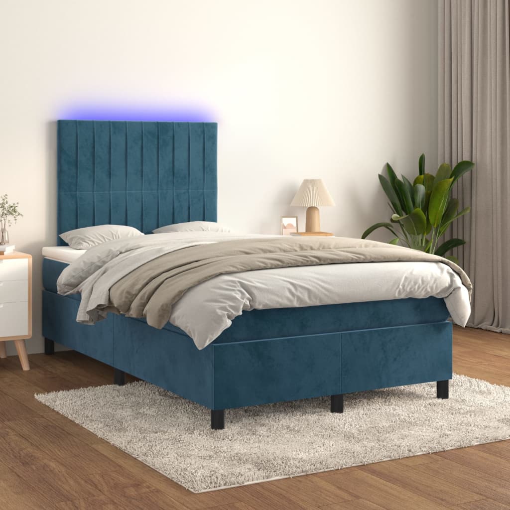 vidaXL Letto a Molle con Materasso e LED Blu Scuro 120x200cm