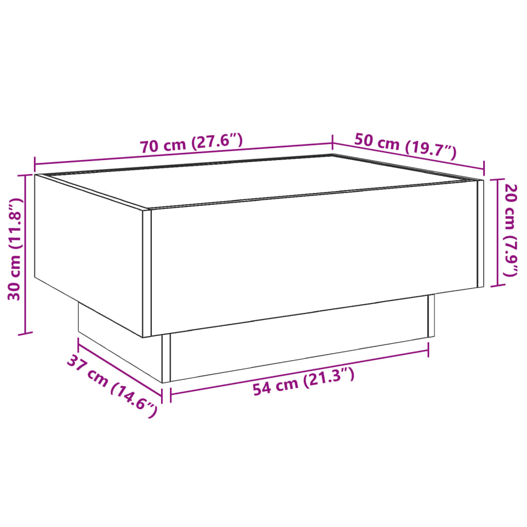 vidaXL Tavolino Salotto con LED Rovere Sonoma 70x50x30 cm Multistrato