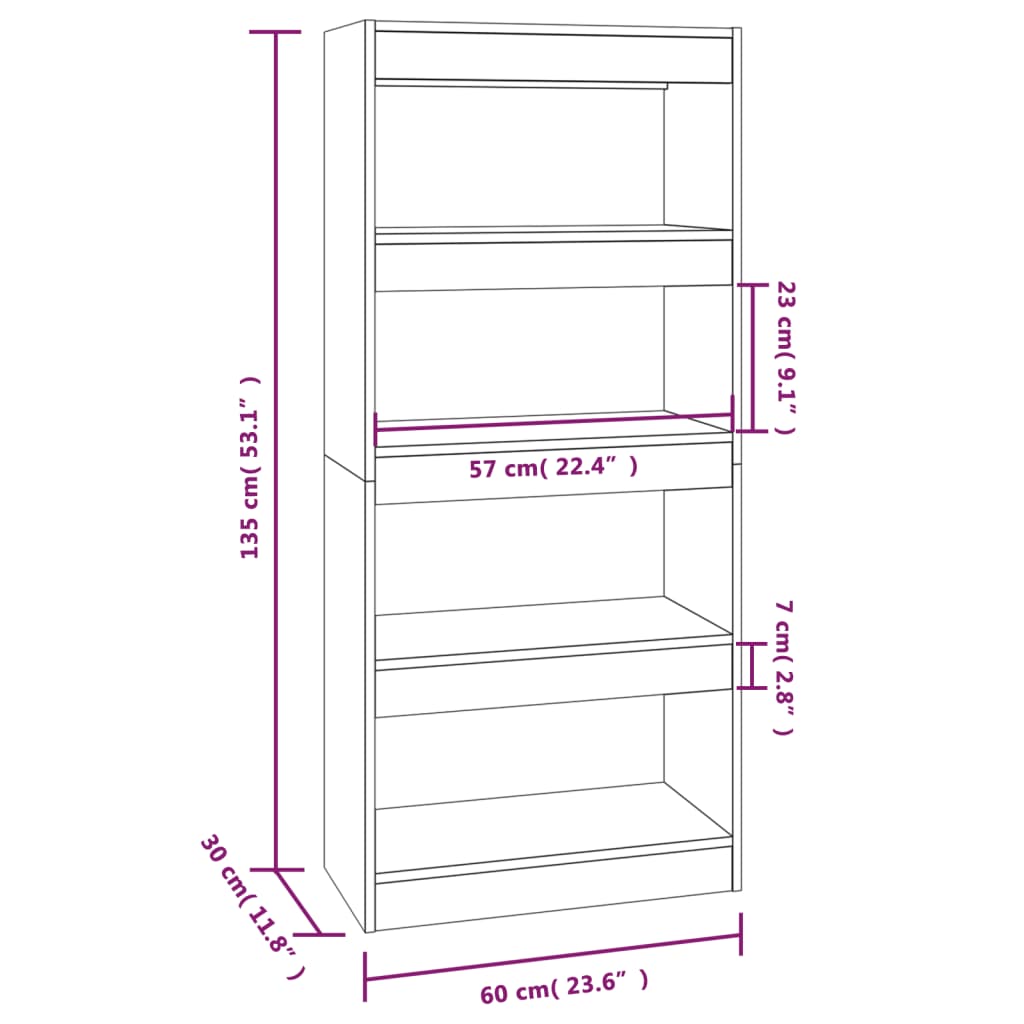 vidaXL Libreria/Divisorio Bianco 60x30x135 cm in Legno Multistrato