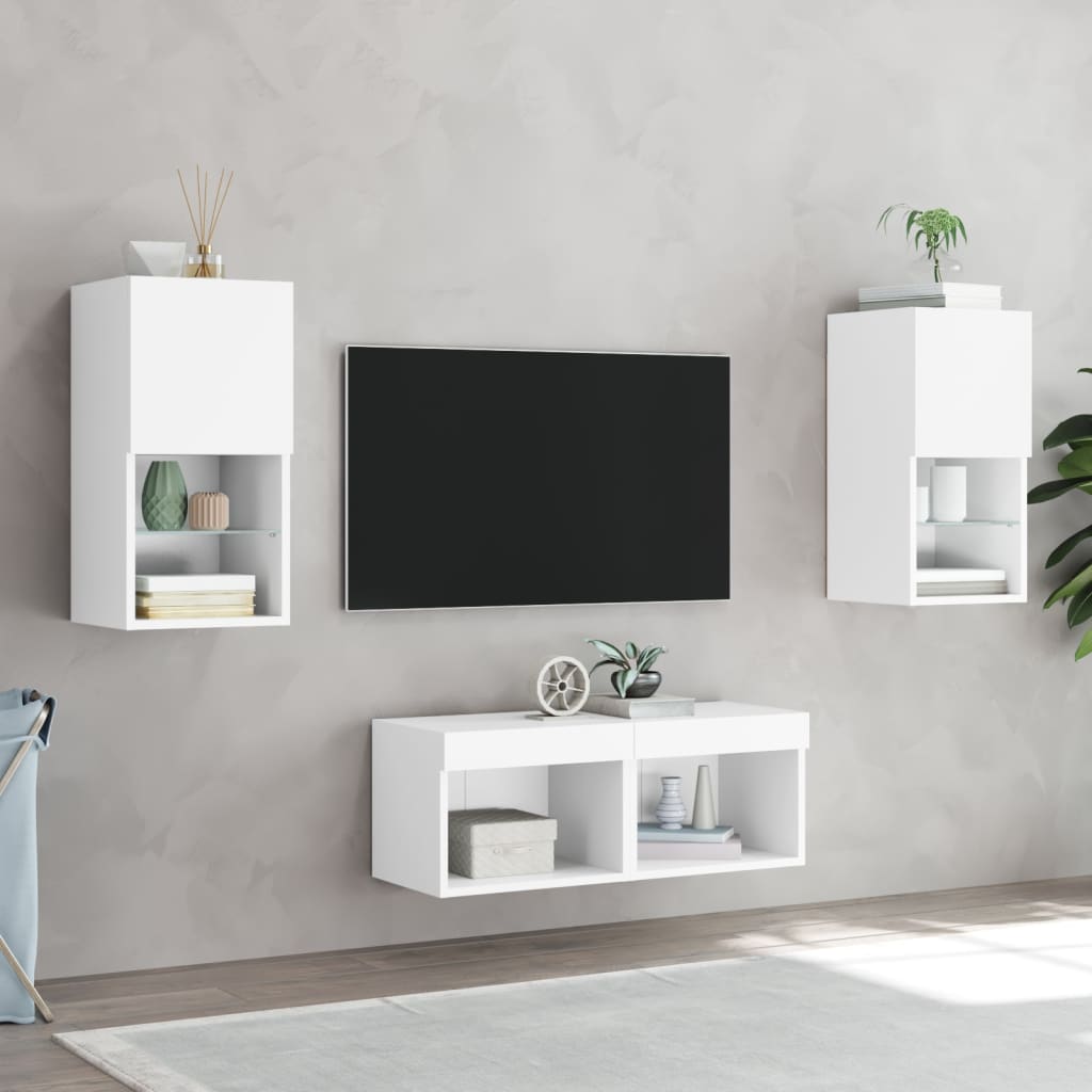 vidaXL Mobili TV a Muro 4pz con Luci LED Bianchi