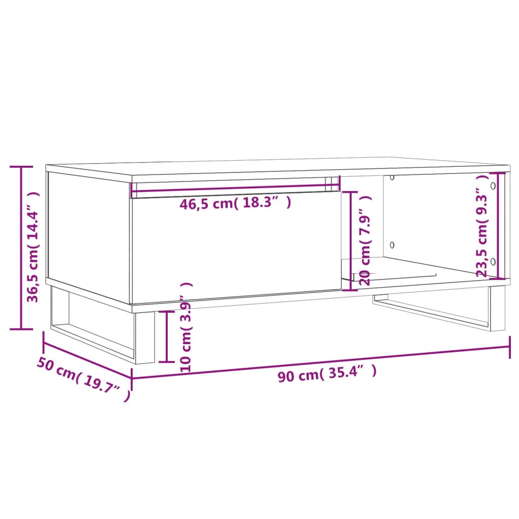 vidaXL Tavolino da Salotto Rovere Marrone 90x50x36,5 cm in Multistrato