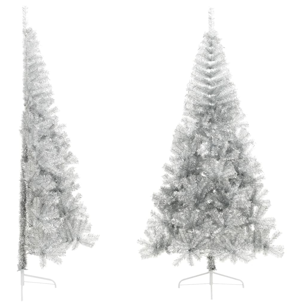 vidaXL Albero di Natale a Metà con Supporto Argento 240 cm PET