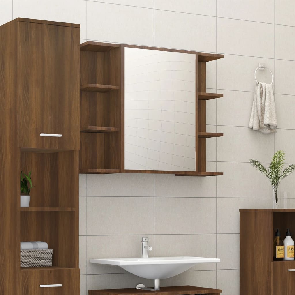 vidaXL Mobile da Bagno Specchio in Rovere Marrone 80x20,5x64 cm Legno