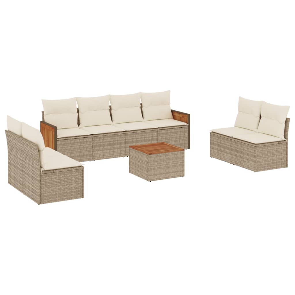 vidaXL Set Divano da Giardino 9 pz con Cuscini Beige in Polyrattan