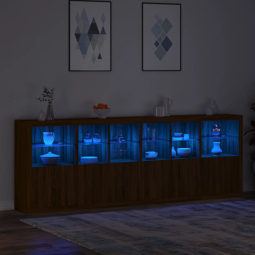 vidaXL Credenza con Luci LED Rovere Marrone 283x37x100 cm