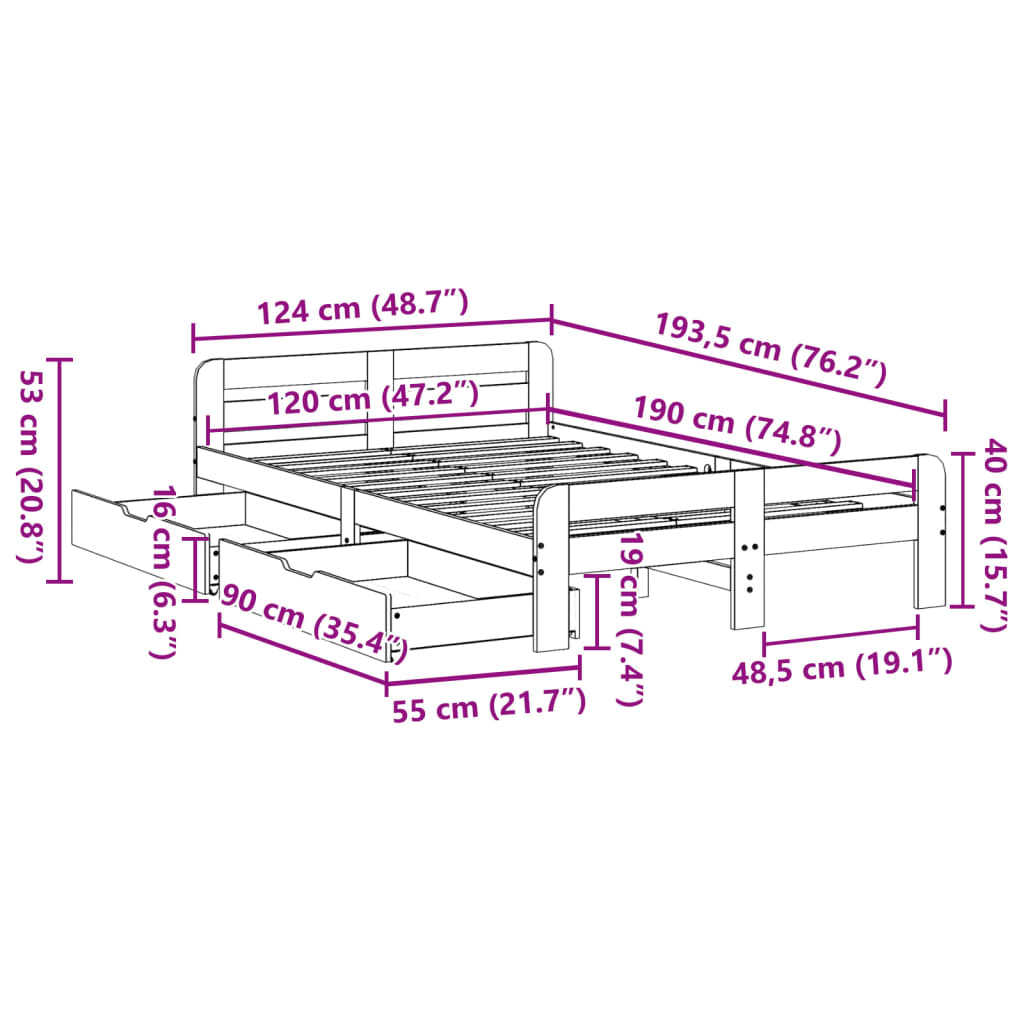 vidaXL Letto senza Materasso Bianco 120x190 cm Legno Massello di Pino