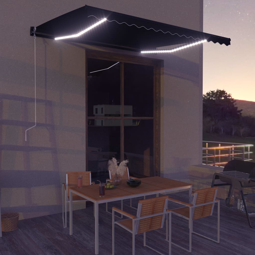 vidaXL Tenda a Scomparsa con Sensore Vento e LED 400x300 cm Antracite