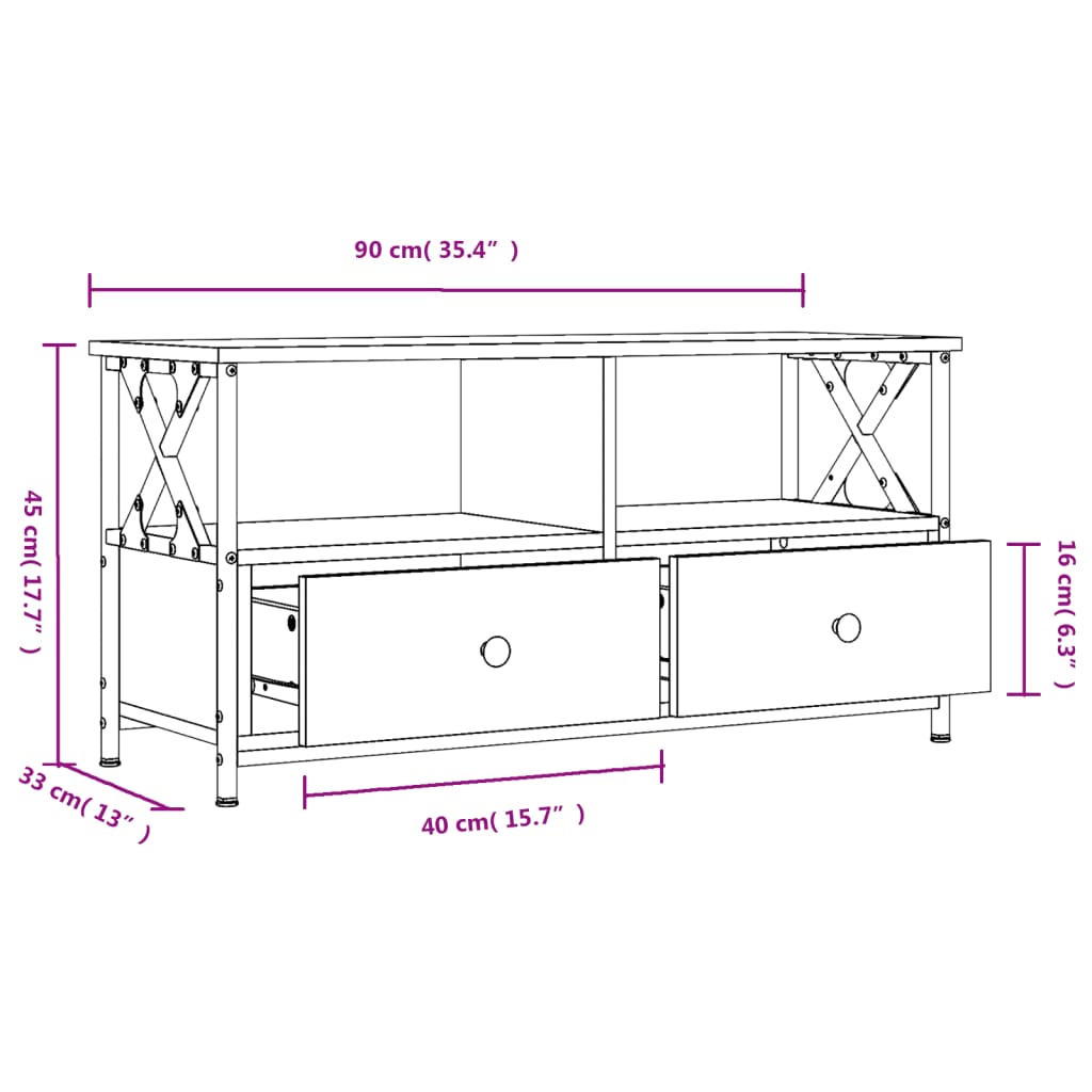 vidaXL Mobile TV Grigio Sonoma 90x33x45 cm Legno Multistrato e Ferro