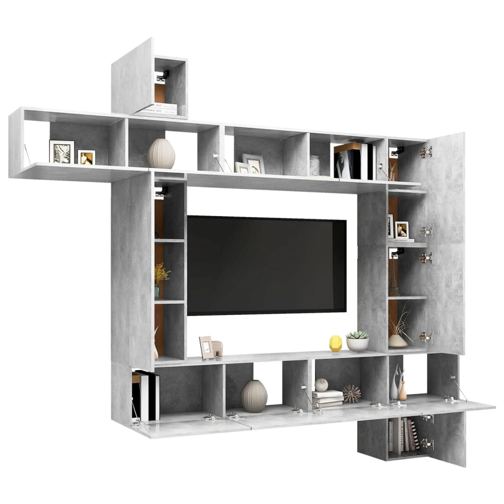 vidaXL Set di Mobili Porta TV 9 pz Grigio Cemento in Legno Multistrato