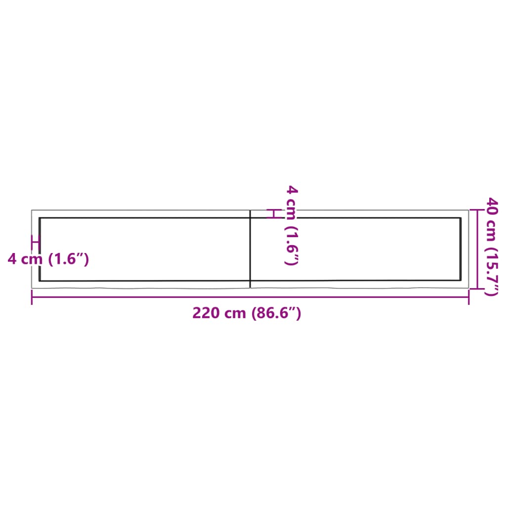 vidaXL Piano Bagno Marrone Scuro 220x40x(2-4)cm Legno Trattato