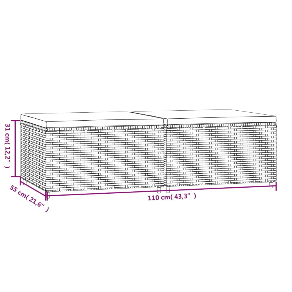 vidaXL Poggiapiedi da Giardino con Cuscini 2 pz in Polyrattan Grigio