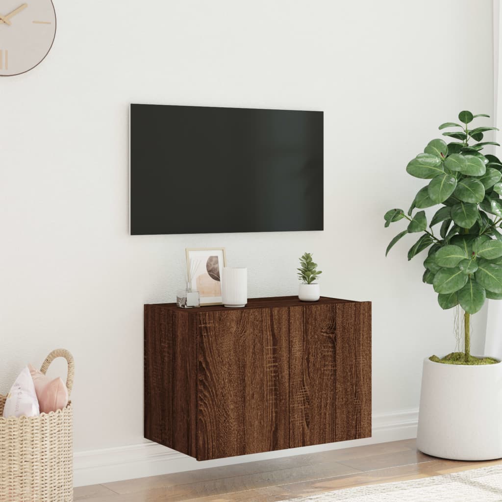 vidaXL Mobile TV a Parete con Luci LED Rovere Marrone 60x35x41 cm