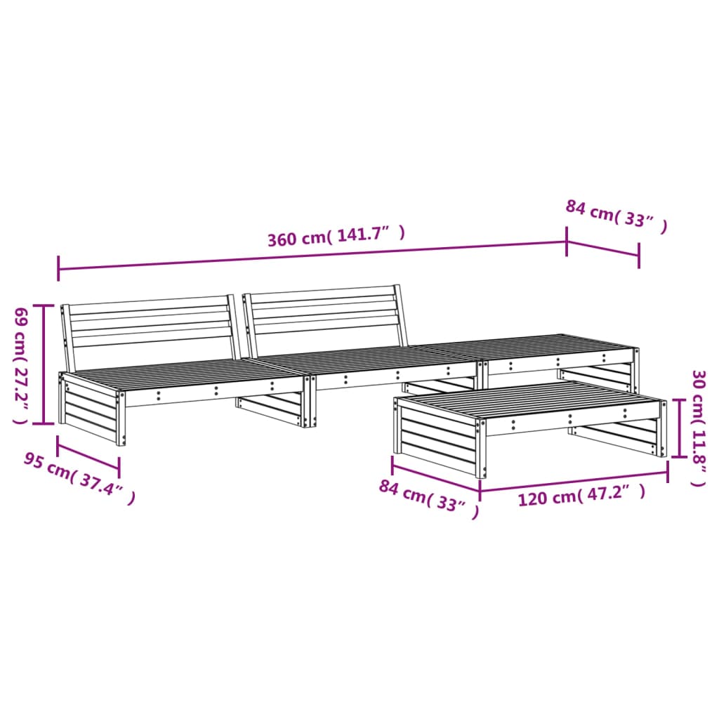 vidaXL Set Salotto da Giardino 4 pz ambra in Legno Massello di Pino