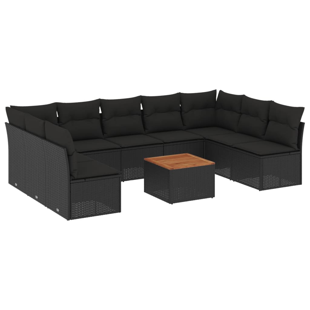 vidaXL Set Divani da Giardino 10pz con Cuscini in Polyrattan Nero