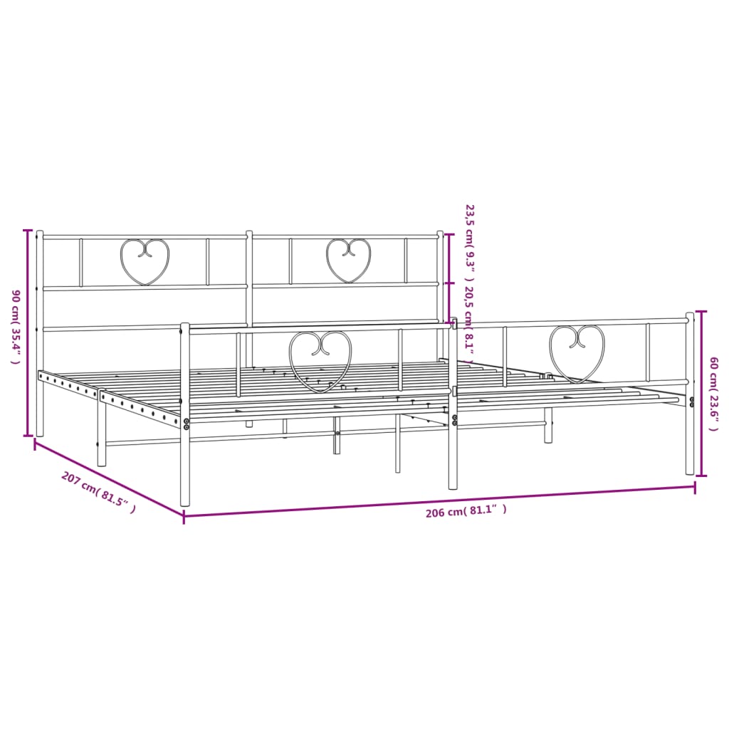 vidaXL Giroletto con Testiera e Pediera Metallo Nero 200x200 cm