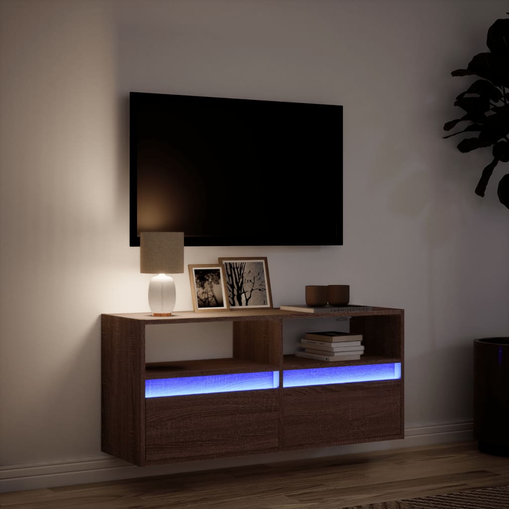 vidaXL Mobile TV a Parete con Luci LED Rovere Marrone 100x31x45 cm