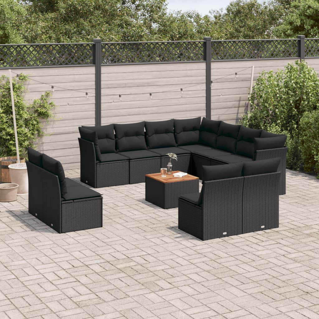 vidaXL Set Divani da Giardino 12 pz con Cuscini Nero in Polyrattan