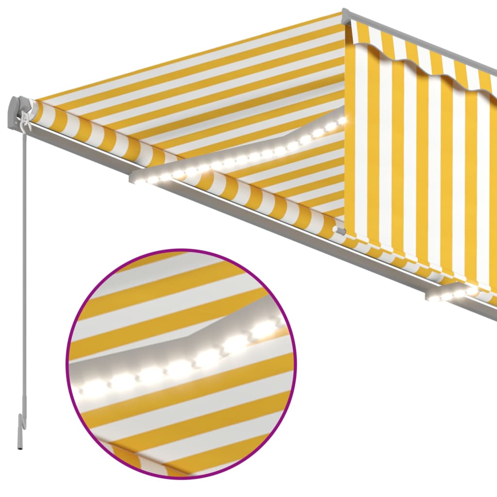 vidaXL Tenda da Sole Retrattile Parasole e LED 4,5x3m Gialla e Bianca